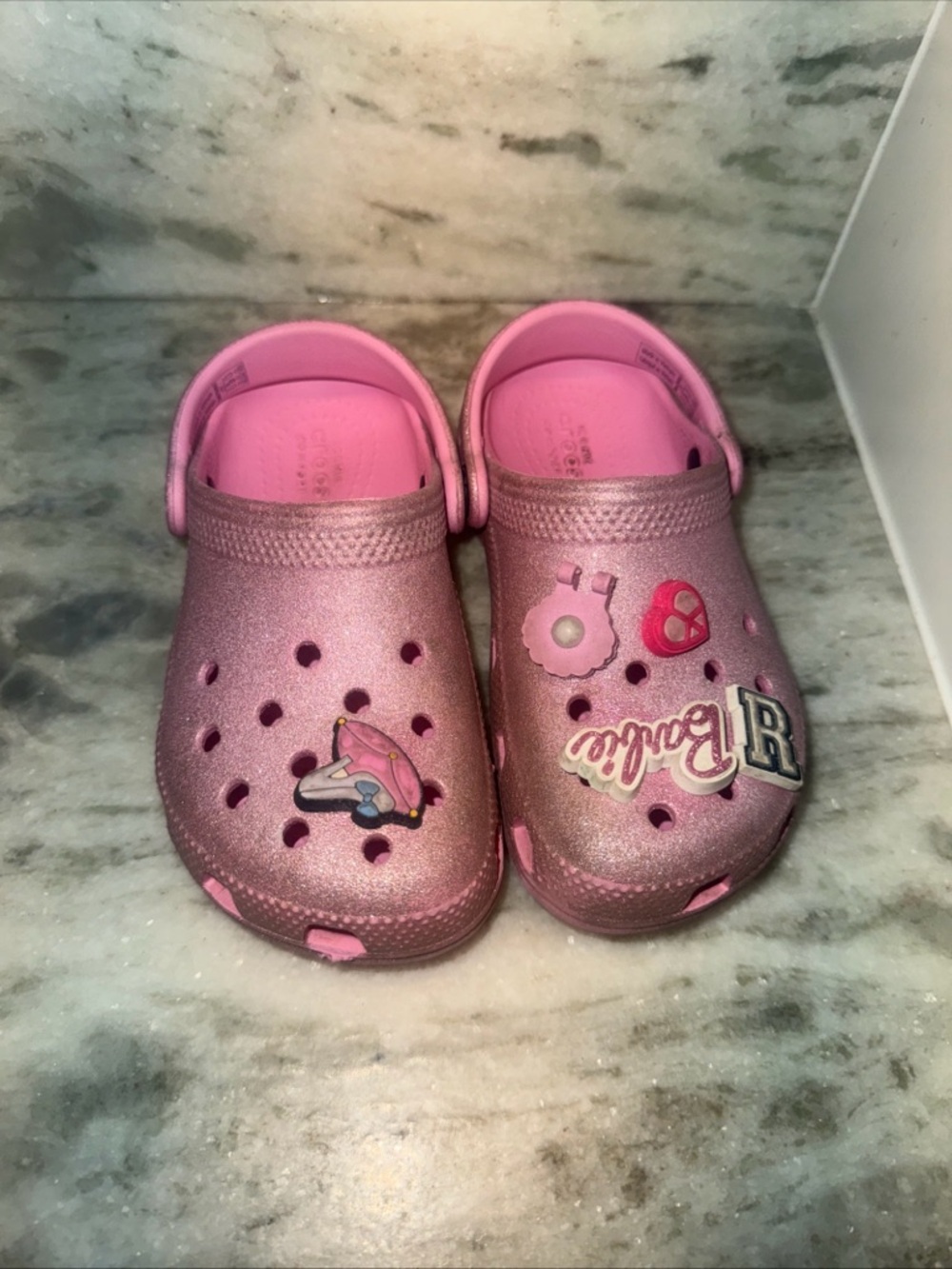 CROCS Kids Glitter Pink Clogs with Fun Charms